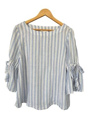 Charter Club Blue and White Striped Tie-Sleeve Blouse
